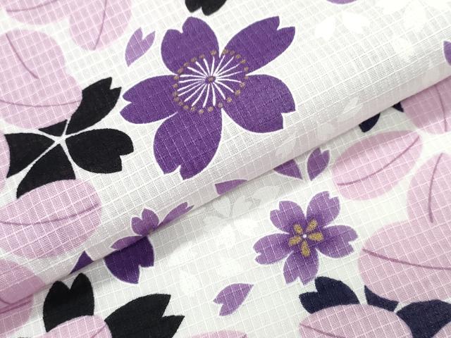 平和屋着物∴夏物　浴衣　綿紅梅　草花桜　金彩　綿　逸品　CABJ0227ng