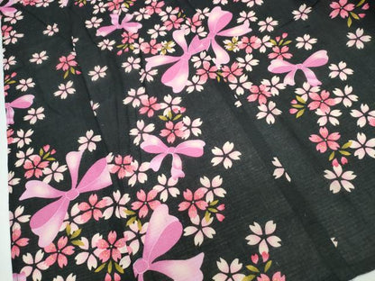 平和屋着物∴夏物　浴衣　綿紅梅　リボン　舞桜　黒地　綿　逸品　CABJ0228ng