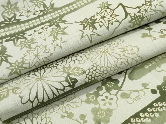 平和屋着物∴夏物　浴衣　注染　霞竹梅菊文　綿　逸品　CABJ0230ng