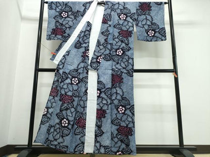 平和屋着物∴夏物　浴衣　有松鳴海絞り　薔薇　綿　逸品　CABJ0232ng
