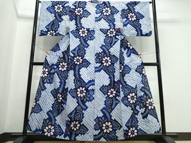 平和屋着物∴夏物　浴衣　有松鳴海絞り　舞菊文　綿　逸品　CABJ0233ng