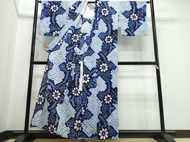 平和屋着物∴夏物　浴衣　有松鳴海絞り　舞菊文　綿　逸品　CABJ0233ng