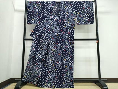 平和屋着物∴夏物　浴衣　有松鳴海絞り　流水桔梗花文　綿　逸品　未使用　CABJ0234ng
