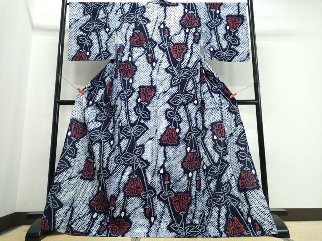 平和屋着物∴夏物　浴衣　有松鳴海絞り　草花文　綿　逸品　CABJ0237ng