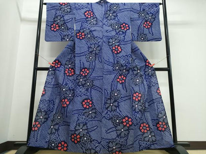 平和屋着物∴夏物　浴衣　有松鳴海絞り　枝葉花文　綿　逸品　CABJ0238ng