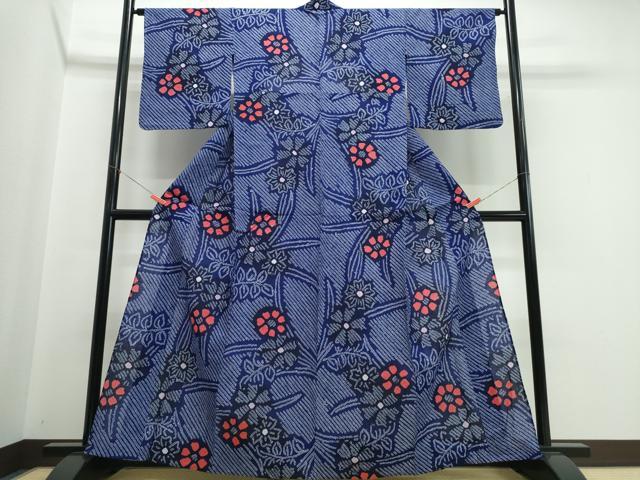 平和屋着物∴夏物　浴衣　有松鳴海絞り　枝葉花文　綿　逸品　CABJ0238ng