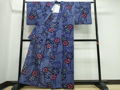 平和屋着物∴夏物　浴衣　有松鳴海絞り　枝葉花文　綿　逸品　CABJ0238ng