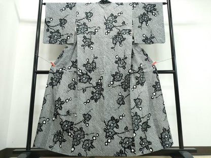 平和屋着物∴夏物　浴衣　有松鳴海絞り　枝椿　黒地　綿　逸品　CABJ0239ng