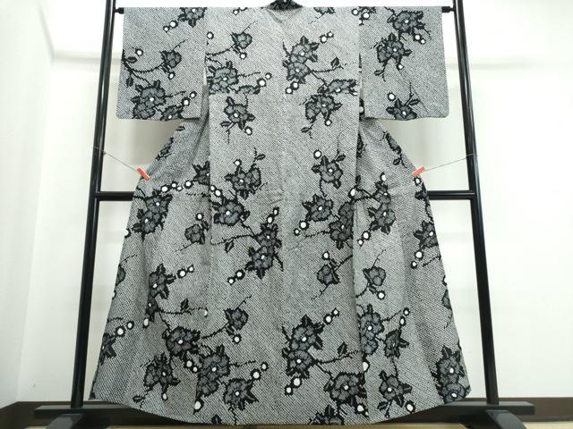 平和屋着物∴夏物　浴衣　有松鳴海絞り　枝椿　黒地　綿　逸品　CABJ0239ng