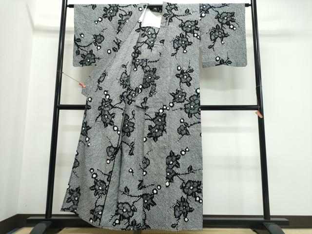 平和屋着物∴夏物　浴衣　有松鳴海絞り　枝椿　黒地　綿　逸品　CABJ0239ng