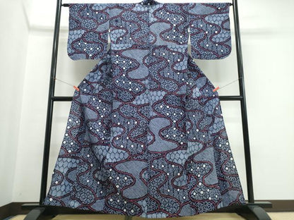 平和屋着物∴夏物　浴衣　有松鳴海絞り　流水七宝亀甲花文　綿　逸品　CABJ0240ng