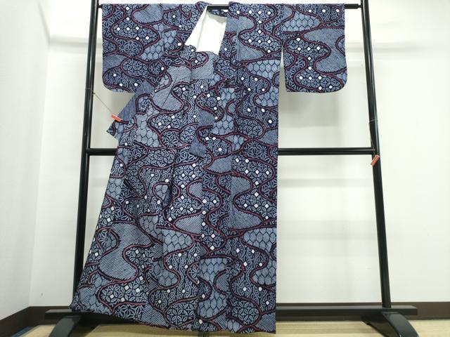 平和屋着物∴夏物　浴衣　有松鳴海絞り　流水七宝亀甲花文　綿　逸品　CABJ0240ng