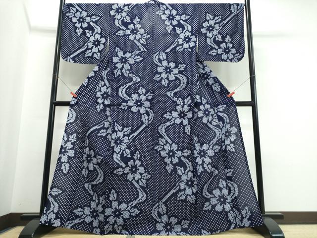 平和屋着物∴夏物　浴衣　有松鳴海絞り　古今　流水花文　日本製　綿　逸品　CABJ0242ng
