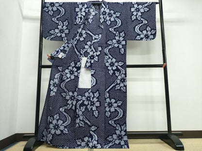 平和屋着物∴夏物　浴衣　有松鳴海絞り　古今　流水花文　日本製　綿　逸品　CABJ0242ng