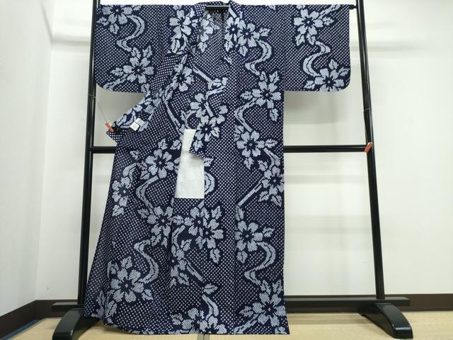 平和屋着物∴夏物　浴衣　有松鳴海絞り　古今　流水花文　日本製　綿　逸品　CABJ0242ng