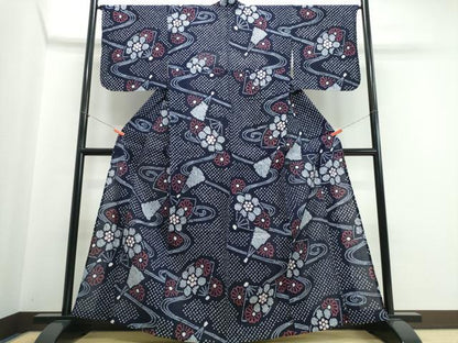 平和屋着物∴夏物　浴衣　有松鳴海絞り　流水扇花文　綿　逸品　未使用　CABJ0243ng