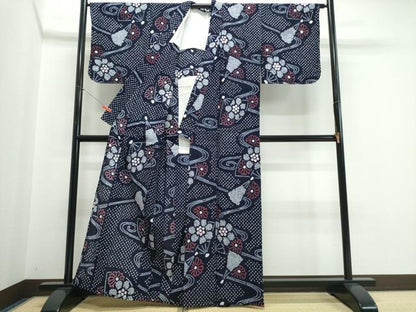 平和屋着物∴夏物　浴衣　有松鳴海絞り　流水扇花文　綿　逸品　未使用　CABJ0243ng