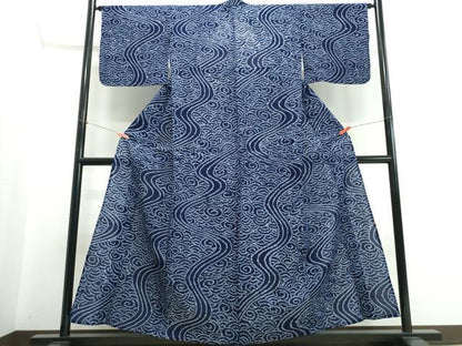 平和屋着物∴夏物　浴衣　有松鳴海絞り　流水文　綿　逸品　CABJ0244ng