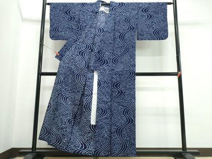平和屋着物∴夏物　浴衣　有松鳴海絞り　流水文　綿　逸品　CABJ0244ng