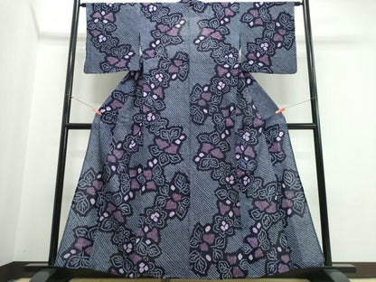平和屋着物∴夏物　浴衣　有松鳴海絞り　舞葉花文　綿　逸品　CABJ0246ng