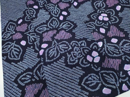 平和屋着物∴夏物　浴衣　有松鳴海絞り　舞葉花文　綿　逸品　CABJ0246ng