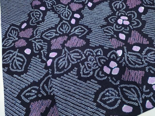 平和屋着物∴夏物　浴衣　有松鳴海絞り　舞葉花文　綿　逸品　CABJ0246ng