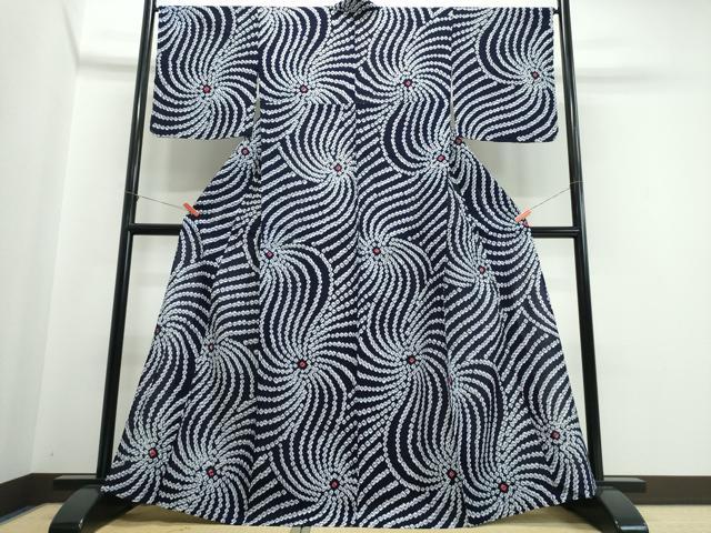 平和屋着物∴夏物　浴衣　有松鳴海絞り　渦巻文様　綿　逸品　未使用　CABJ0248ng