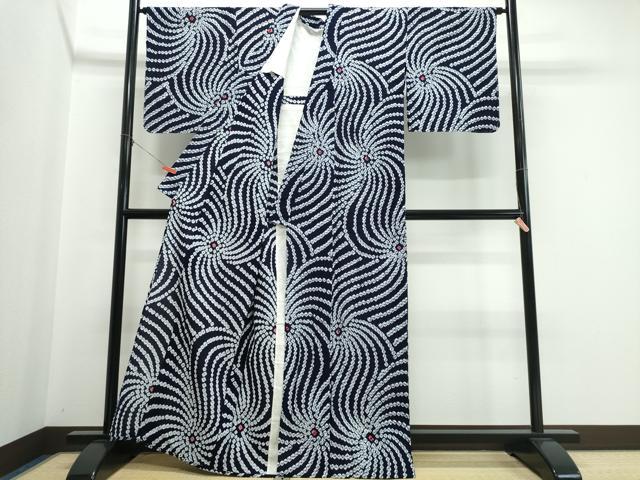 平和屋着物∴夏物　浴衣　有松鳴海絞り　渦巻文様　綿　逸品　未使用　CABJ0248ng