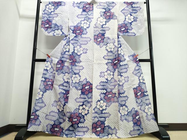 平和屋着物∴夏物　浴衣　有松鳴海絞り　エ霞枝花文　綿　逸品　CABJ0253ng