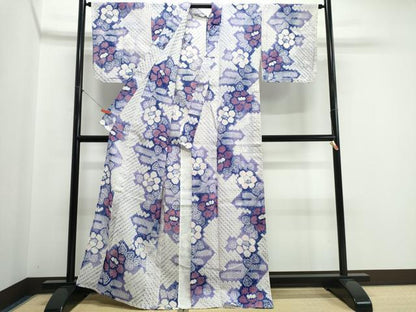 平和屋着物∴夏物　浴衣　有松鳴海絞り　エ霞枝花文　綿　逸品　CABJ0253ng