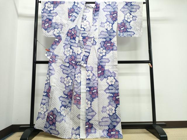平和屋着物∴夏物　浴衣　有松鳴海絞り　エ霞枝花文　綿　逸品　CABJ0253ng