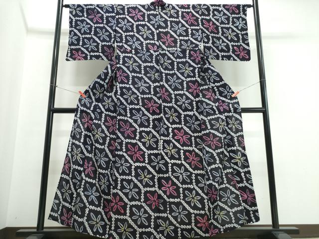 平和屋着物∴夏物　浴衣　有松鳴海絞り　亀甲花文　綿　逸品　CABJ0256ng