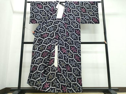 平和屋着物∴夏物　浴衣　有松鳴海絞り　亀甲花文　綿　逸品　CABJ0256ng