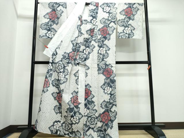 平和屋着物∴夏物　浴衣　有松鳴海絞り　薔薇　綿　逸品　CABJ0260ng