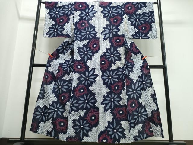 平和屋着物∴夏物　浴衣　有松鳴海絞り　舞花文　綿　逸品　CABJ0264ng