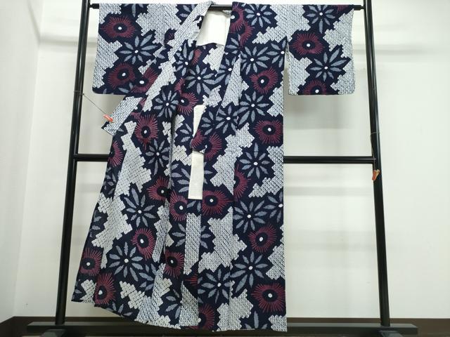 平和屋着物∴夏物　浴衣　有松鳴海絞り　舞花文　綿　逸品　CABJ0264ng