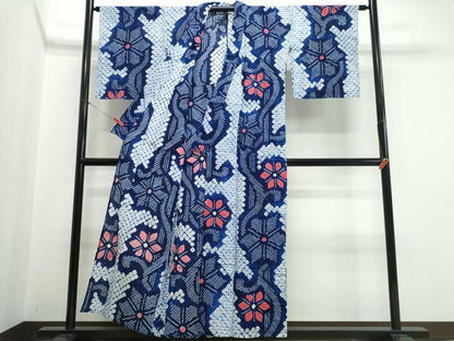 平和屋着物∴夏物　浴衣　有松鳴海絞り　花唐草文　綿　逸品　CABJ0266ng