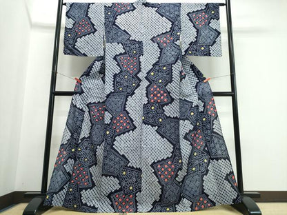 平和屋着物∴夏物　浴衣　有松鳴海絞り　切嵌吉祥花文　綿　逸品　未使用　CABJ0267ng