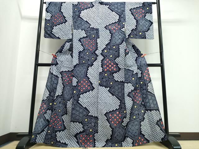 平和屋着物∴夏物　浴衣　有松鳴海絞り　切嵌吉祥花文　綿　逸品　未使用　CABJ0267ng