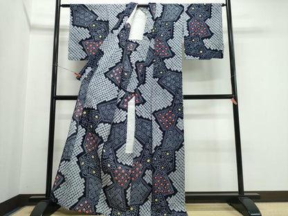 平和屋着物∴夏物　浴衣　有松鳴海絞り　切嵌吉祥花文　綿　逸品　未使用　CABJ0267ng