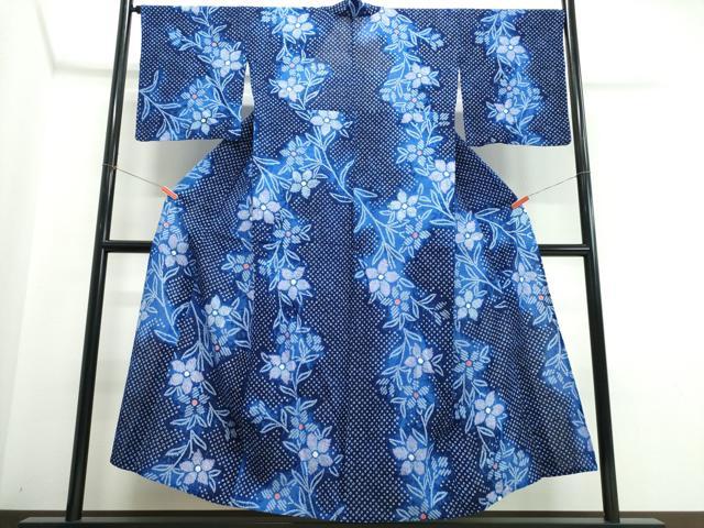 平和屋着物∴夏物　浴衣　有松鳴海絞り　草花文　綿　逸品　CABJ0268ng