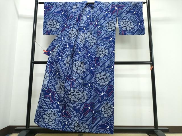 平和屋着物∴夏物　浴衣　有松鳴海絞り　牡丹舞蝶文　綿　逸品　CABJ0271ng