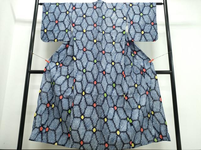 平和屋着物∴夏物　浴衣　有松鳴海絞り　麻の葉文様　綿　逸品　未使用　CABJ0272ng
