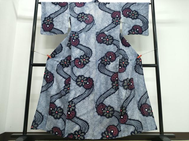 平和屋着物∴夏物　浴衣　有松鳴海絞り　流水花文　綿　逸品　CABJ0278ng