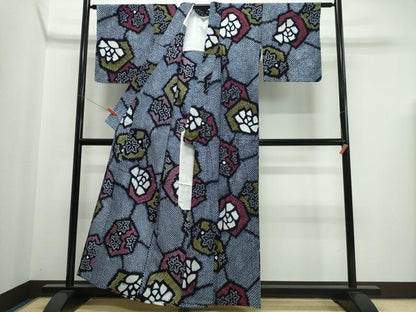 平和屋着物∴夏物　浴衣　有松鳴海絞り　亀甲薔薇文　綿　逸品　未使用　CABJ0283ng