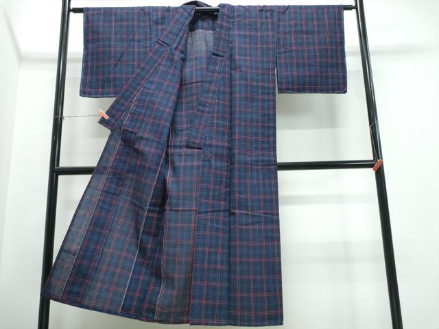 平和屋着物∴夏物　阿波しじら織　浴衣　格子柄　綿　逸品　未使用　CABJ0291ng