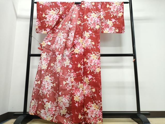 平和屋着物∴夏物　浴衣　枝花文　綿　逸品　CABJ0292ng