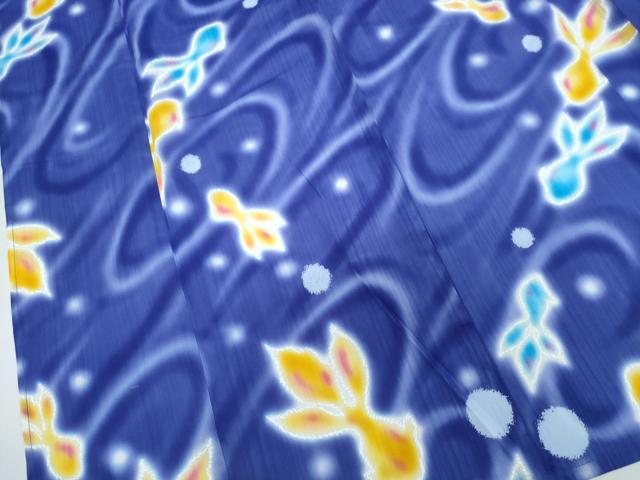 平和屋着物∴夏物　浴衣　注染　金魚　流水文　綿　逸品　CABJ0293ng
