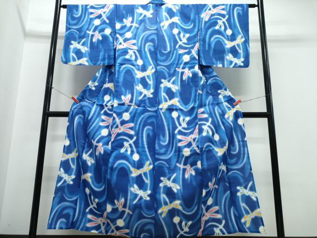 平和屋着物∴夏物　浴衣　注染　トンボ　蜻蛉流水文　綿　逸品　CABJ0294ng