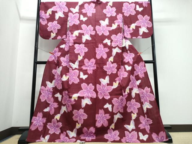 平和屋着物∴夏物　浴衣　注染　舞蝶桜　綿　逸品　未使用　CABJ0295ng